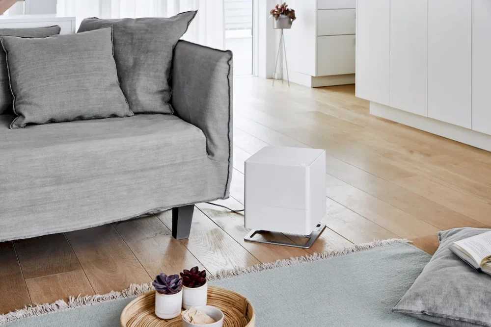 Verdunster im Wohnzimmer neben dem Sofa